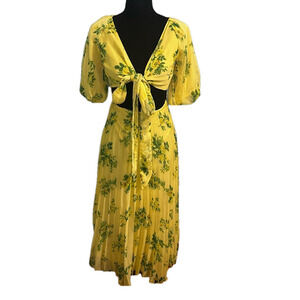ASOS Design Pleated Midi Dress Floral Print Yellow
